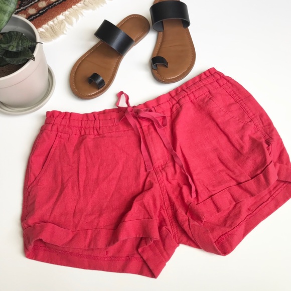 Old Navy Pants - Old Navy coral drawstring linen shorts